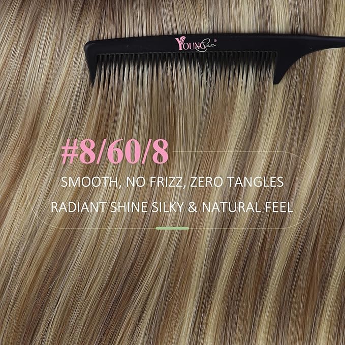 YoungSee Tape in Extensions Human Hair Balayage Brown Hair Extensions Tape in Ombre Light Brown to Blonde Tape-in Hair Extensions Real Human Hair 14 Inch 20pcs 50g for Daily