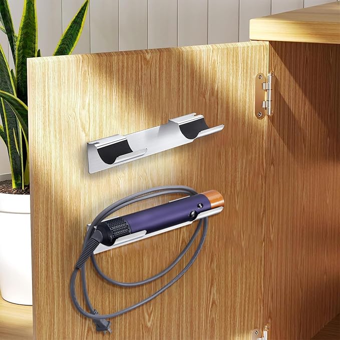 Curling Iron Holder Wall Mounted Hair Dryer Holder Straighteners Holder Hair Tool Organizer for Curling Wands Accessories Stainless Steels Adhesive Flat Iron Holder for Bathroom Barber Shops Vanity