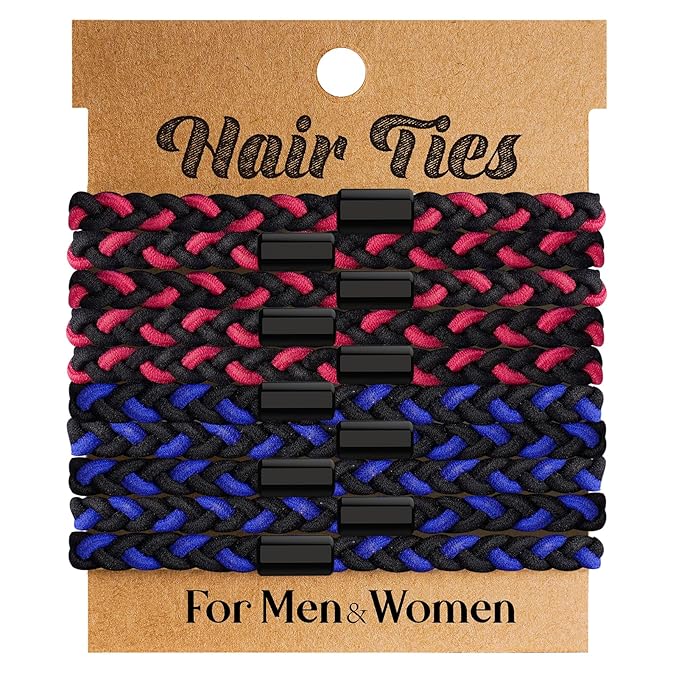 EasYoung 10pcs Braided Men's Hair Ties, For Buns, Curly Thick Dense Hair, No Crease Coils