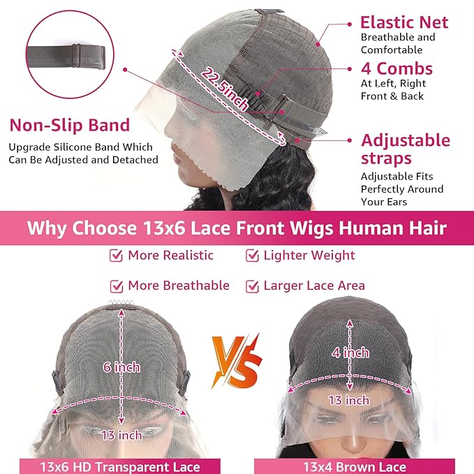 13x6 Lace Front Wigs Human Hair 200 Density Deep Wave HD Lace Front Wigs Human Hair Curly Glueless Wigs Human Hair Pre Plucked 13x6 HD Frontal Lace Front Wigs for Women (24 Inch)