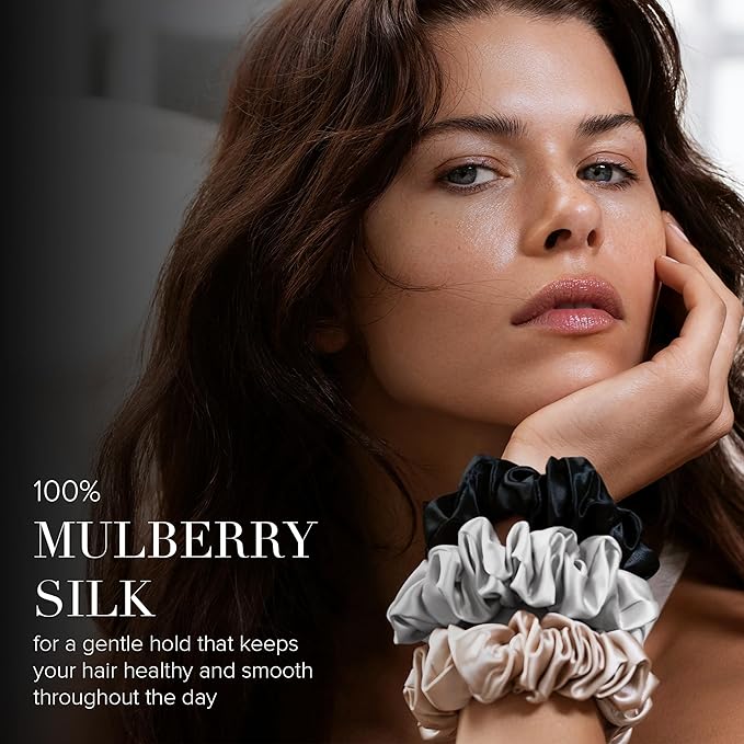 slip Back to Basics Auburn Midi & Large Scrunchie Set | Includes 2 Midi & 1 Large Pure Silk Scrunchies | 100% Mulberry Silk, Anti-Crease, Gentle on Hair, Reduces Breakage | Elegant & Durable