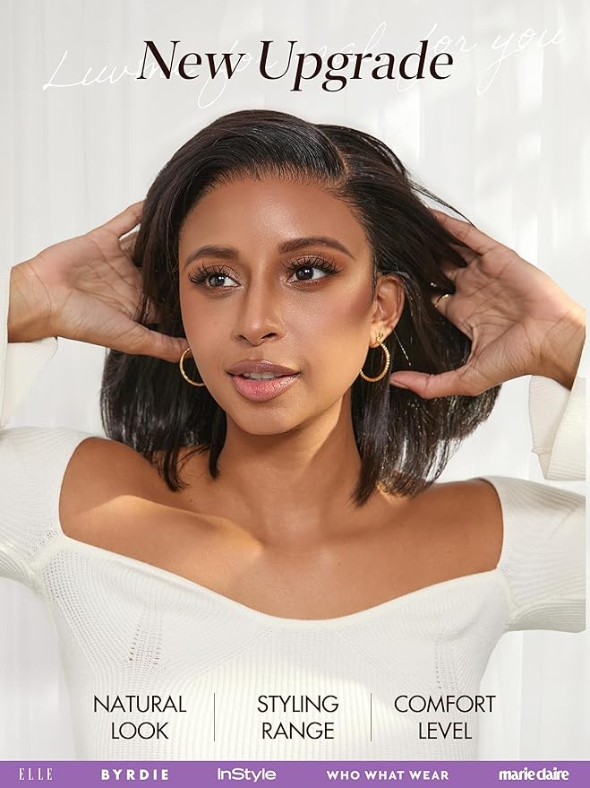 LUVME HAIR 13X4 Lace Wig NatureMAX™ PartingMax Lace 10 Inches Bob Wigs Lace Front Wigs Human Hair Pre Cut Plucked Flexi-Fit Drawstring Cap Lace Frontal Glueless 14 Inches Natural Black Color