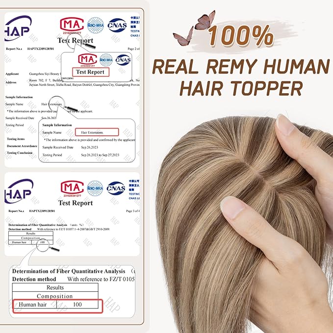 Rich Choices Real Human Hair Toppers for Women With Bang 100% Remy Human Hair Topper for Thinning Hair Clip in Silk Base Hair Topper 10 Inch #4P27 Medium Brown Mix Dark Blonde