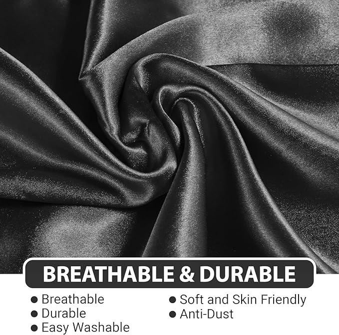 Satin Silk Pillowcase for Hair and Skin, Black Pillow Cases Standard Size Set of 4 Pack Super Soft Pillow Case with Zipper Closure (Black, Standard(4 Pack))