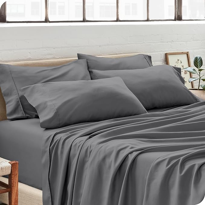 Bare Home Microfiber Bulk Pillow Cases - Standard/Queen Size Set of 4 - Cooling Pillowcases - Double Brushed - Grey Pillowcases 4 Pack - Easy Care (Standard - 4 Pack, Grey)