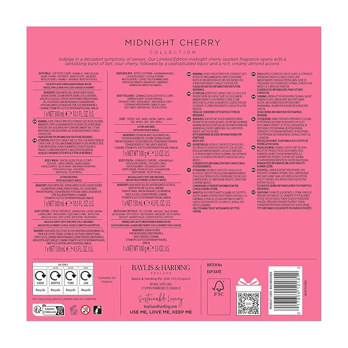 Baylis & Harding Midnight Cherry Luxury Pamper Gift Set - Vegan Friendly