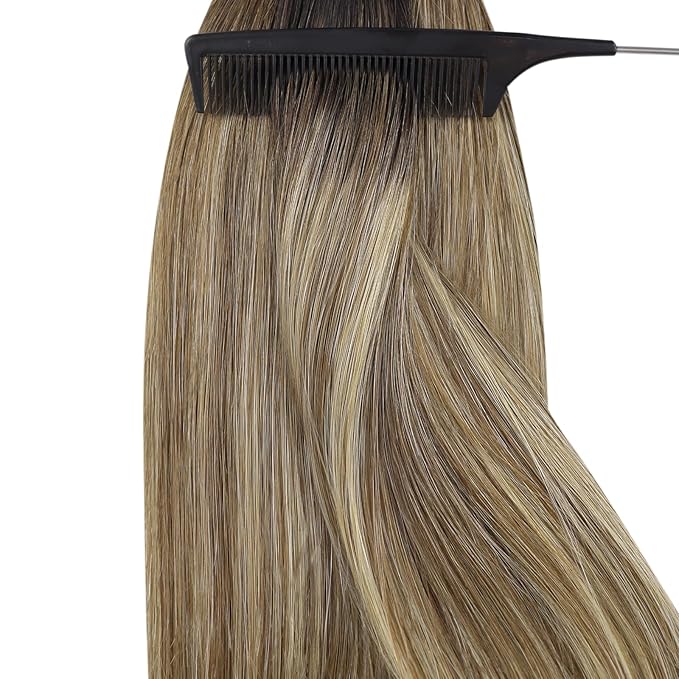 YoungSee Nano Ring Hair Extensions Real Human Hair Ombre Dark Brown to Blonde Nano Loop Real Hair Extension Cold Fusion Natural Hair Extensions Nano for Women Long Straight Hair 22in 1g/s 50g