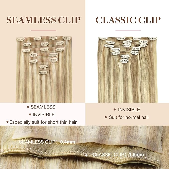 GOO GOO Clip in Hair Extensions Real Human Hair, Remy Human Hair Extensions Clip ins for Women, Natural Human Hair, 24inch 120g 7Pcs, 18A/613A Dark Blonde Highlighted Bleach Blonde