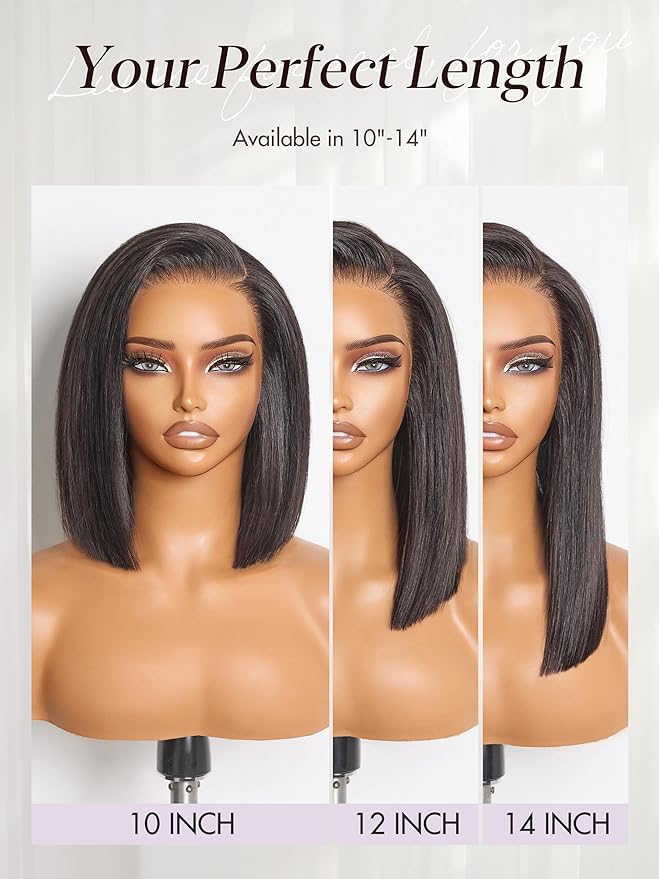 LUVME HAIR 13X4 Lace Wig NatureMAX™ PartingMax Lace 10 Inches Bob Wigs Lace Front Wigs Human Hair Pre Cut Plucked Flexi-Fit Drawstring Cap Lace Frontal Glueless 14 Inches Natural Black Color
