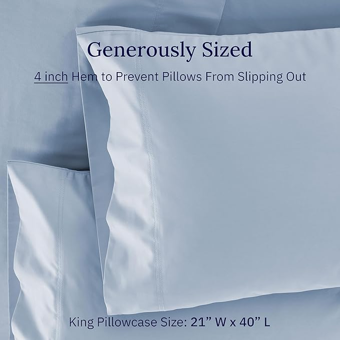 CALIFORNIA DESIGN DEN Luxuriously Soft Hotel Quality 600 Thread Count, 100% Cotton Set of 2 Cases, Crisp & Cool King Size Pillowcases Set of 2, Fits King Pillows (Blue)