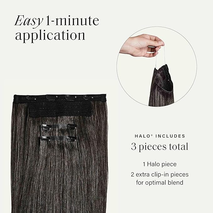 Luxy 100% Remy Human Hair – Halo Clip-In Hair Extensions –Natural Looking Volume & Length - One-Piece - Easy 5-Min Application 150 grams 12" Dark Gray Halo