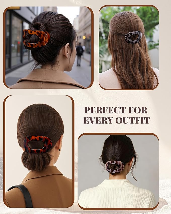 6 PCS Flat Hair Clips for Women - French Medium Flat Claw Clips for Thick Thin Hair, Strong Grip Non Slip Hair Claw Clips for Women Girls