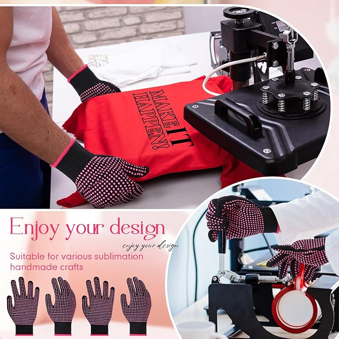 Riyiper 3 Pairs Heat Resistant Gloves for Sublimation, Gloves for Heat Press with Silicone Bumps Applies to Resistant Work, Hair Styling, Universal Fit Size