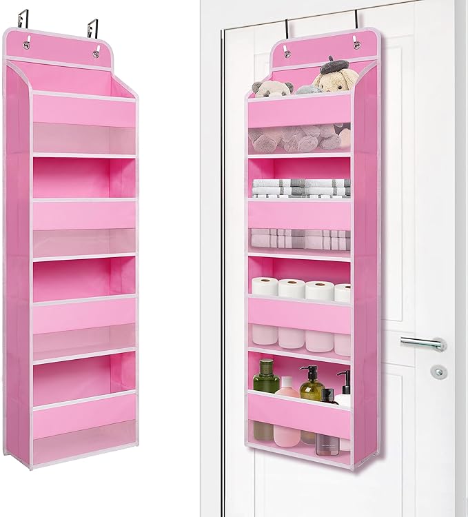 Giraffe Creation Over Door Organizer with 4 Large Capacity Pockets, Heavy Duty Hanging Organizer Storage for Closet Bathroom Nursery Bedroom Dorm, Toys Cosmetics Sundries and Baby Essentials, Pink
