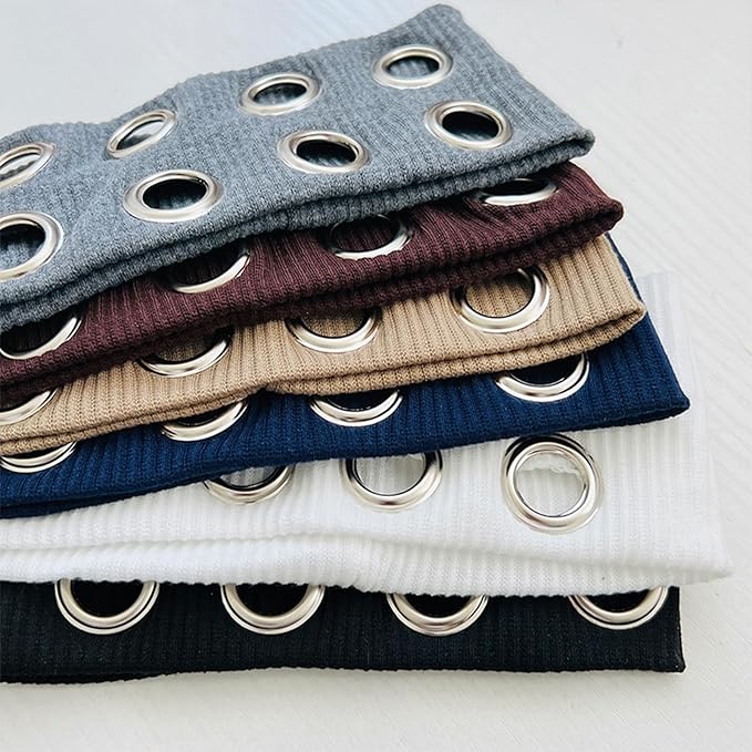 papasgix Grommet Headband for Women, Y2K Elastic Headband Wide Black Hair Band with Holes Metal Rock Style 2000s Hair Accessories (1, Wine Red)
