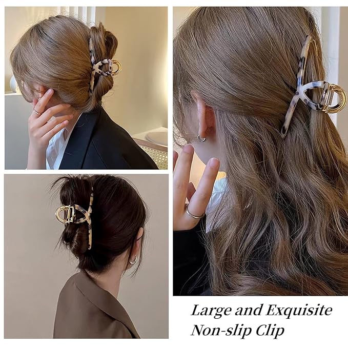 Large 4.7" Butterfly Acetate Hair Claws and Clamps - Strong Hold Hair Accessories for Long Thick Hair (Light Leopard)