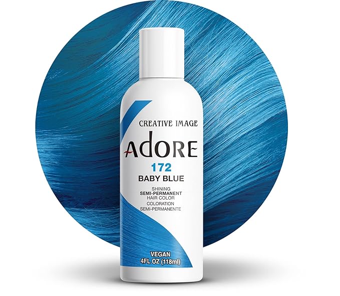 Adore Semi Permanent Hair Color (172 Baby Blue) | Vegan & Cruelty-Free Blue Hair Dye | No Ammonia, No Peroxide, No Alcohol | 4 Fl Oz (Pack of 1)