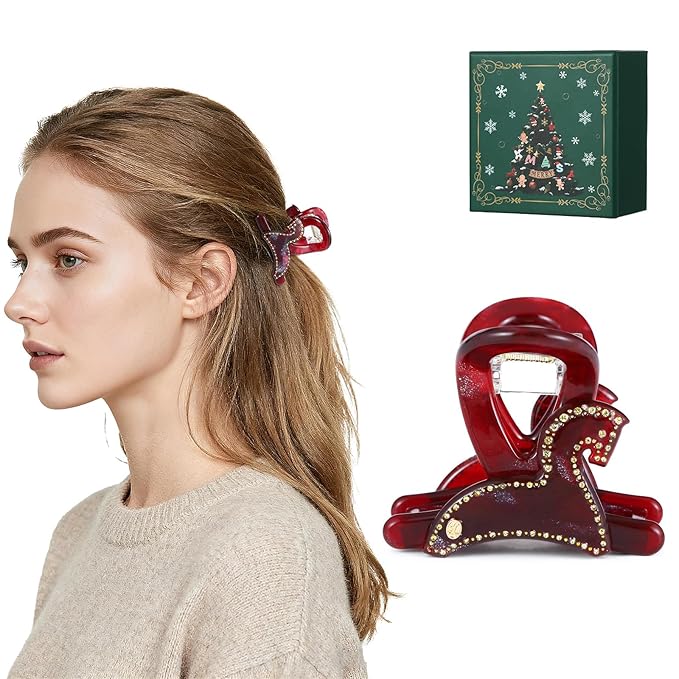 2026 Original Italian Designed Christmas Hair Barrettes for Women, Plant-Based Acetate France Barrettes for Birthday Girls Fine Thin Hair, Handmade Hair Clip With Gift Box-Steed Twilight