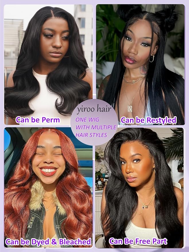 YIROO Bye Bye Knots Glueless Wig Yaki Straight Pre Cut 7x5 HD Lace Front Wig Human Hair Put On and Go Pre Everything Wig with Baby Hair Pre Bleached Invisible Knots 180% Density Easy to Wear 22inch