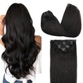 GOO GOO Clip in Hair Extensions Real Human Hair, Remy Human Hair Extensions Clip ins for Women, Natural Human Hair, 18inch 120g 7Pcs, 1B Natural black