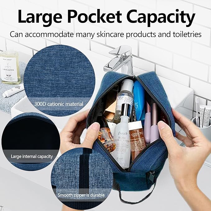 Personalized Toiletry Bag for Men, Embroidered Name Mens Toiletry Travel Bag, Waterproof Canvas Shaving Bag with Large Capacity, Custom Men Hanging Toiletries Bag for Traveling (Khaki)