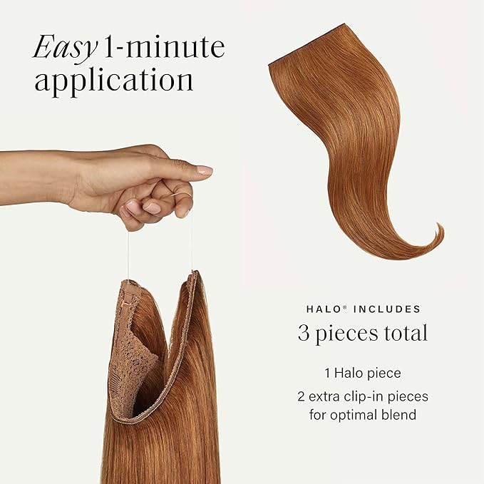 Luxy 100% Remy Human Hair – Halo Clip-In Hair Extensions –Natural Looking Volume & Length - One-Piece - Easy 5-Min Application 180 grams 20" Natural Red Halo