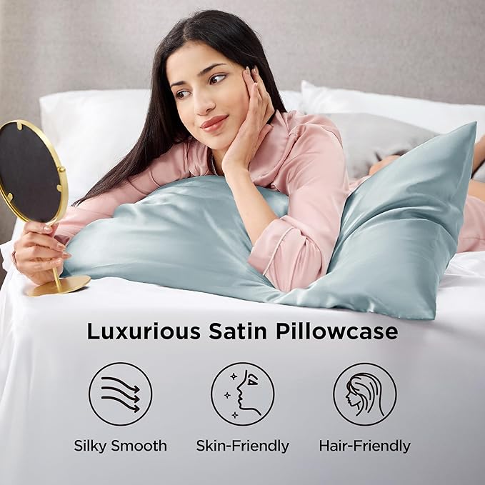 Bedsure King Size Satin Pillowcase Set of 2 - Light Turquoise Silky Pillow Cases for Hair and Skin with Envelope Closure, Similar to Silk Pillow Cases, Gifts for Women Men, 20x36 Inches, 2pcs
