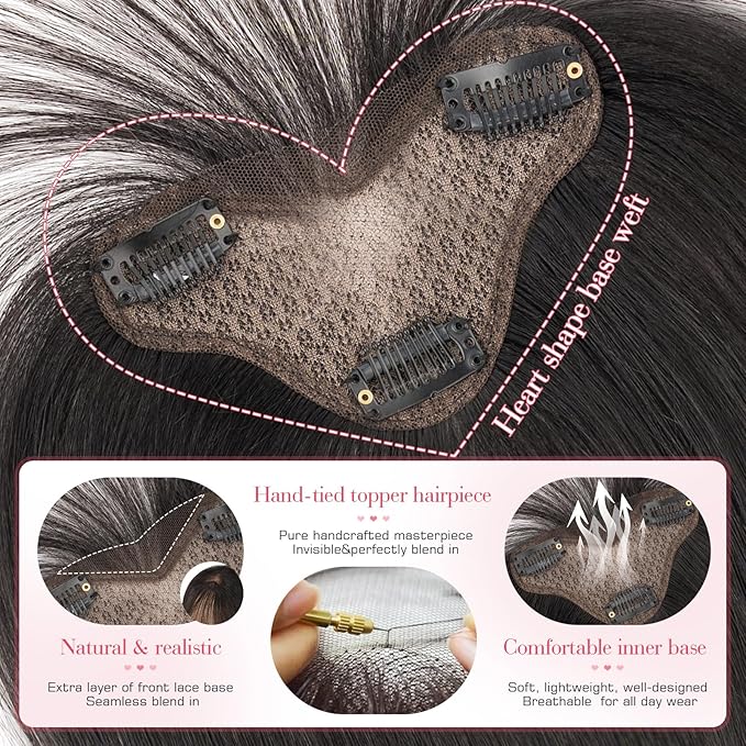 Hairro Clip In Bangs Wispy Hair Toppers For Women Remy Human Hair Short Thin Topper Hairpieces 3D Cover Clip On Fake Air Bang 11 Inches 14.5g #1B Natural Black