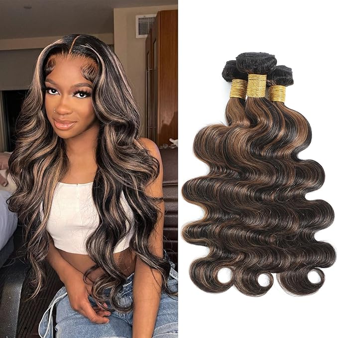 P1B/30 Body Wave Human Hair Bundels Highlight Brown Color Body Wave Bundle 100% Real Human Hair And True To Length 12 14 16 Inch 3 Pcs/Pack