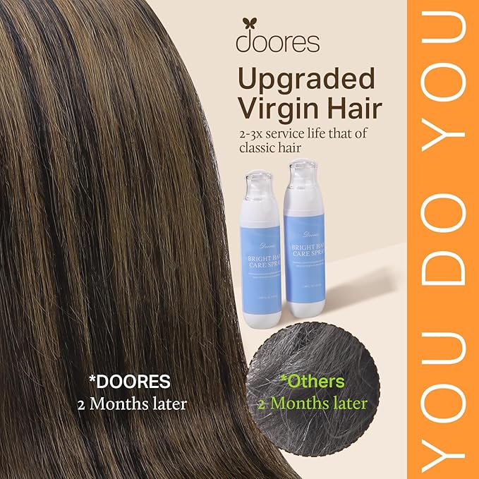 DOORES Seamless Clip-In Hair Extensions, Real Human Hair, Dark Brown to Chestnut Brown, 18 Inch, 7pcs, 110g, Straight, Invisi Edge