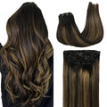 GOO GOO Clip in Hair Extensions Real Human Hair, Remy Human Hair Extensions Clip ins for Women, Natural Human Hair, 24inch 120g 7Pcs, 1B/6/1B Balayage Natural Black to Chestnut Brown