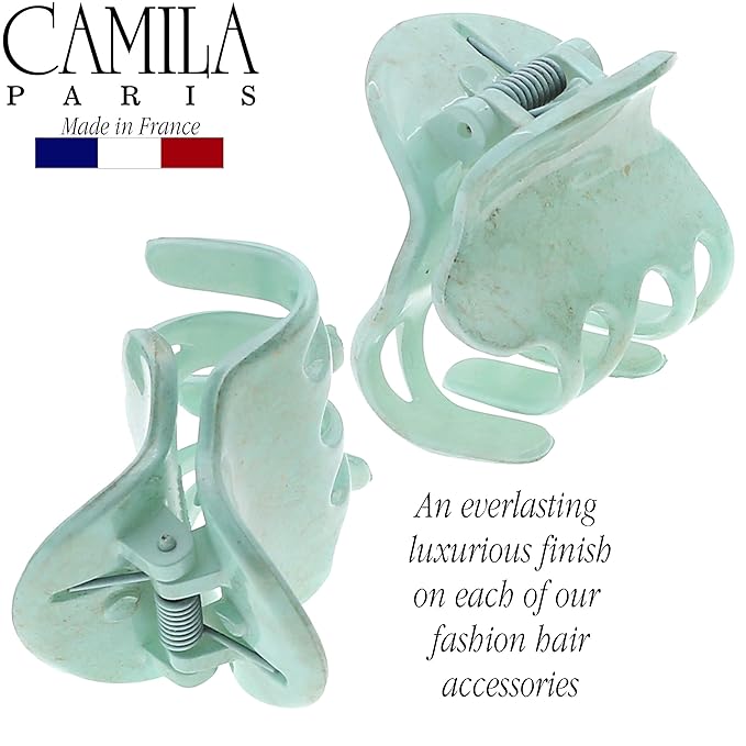 Camila Paris CP3088 French Hair Clip for Women, Set of 2 Small Mint Girls Hair Claw Clips Fashion Durable Hair Accessories for Women, Luxury Ladies Strong Hold No Slip Grip Clamp, Made in France