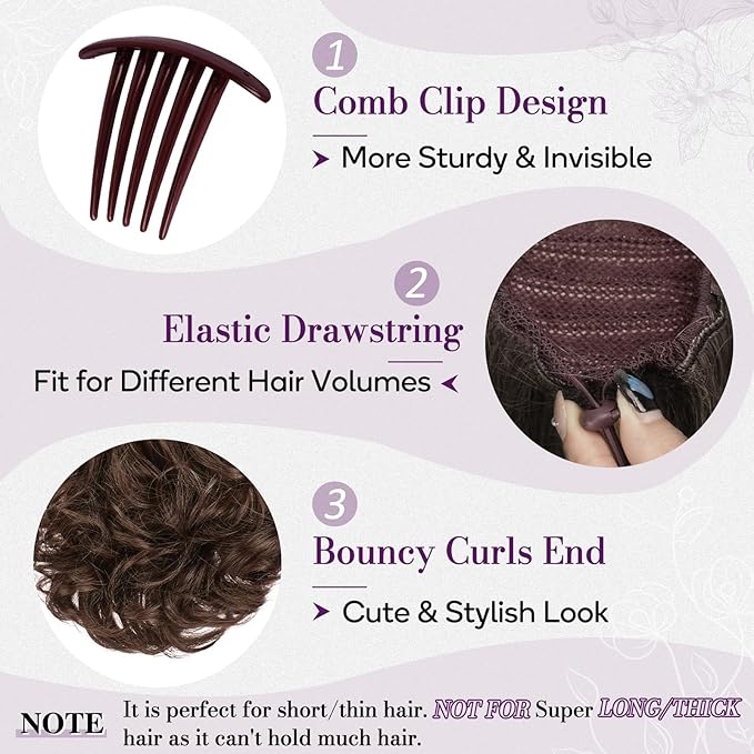 BARSDAR Drawstring Ponytail Extension - 10 Inch Short Wavy Medium Brown Ponytail Extensions for Women - Synthetic Comb Clip in Ponytail Hairpieces Fake Pony Tails Daily - Medium Brown Mixed