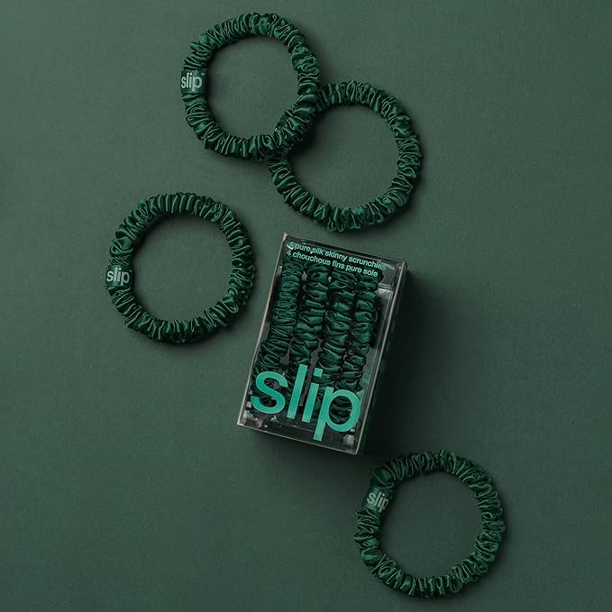 slip Skinny Scrunchies: Anti-Crease, Anti-Breakage Slipsilk™ Design Protects Delicate Hair | Includes 4 Pure Silk Scrunchies: Forest