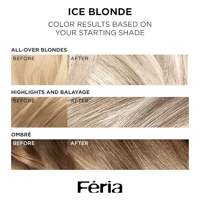 L'Oreal Paris Feria Long-Lasting Anti Brass Power Hair Toner, Ammonia Free Demi Permanent Hair Color, Pearl Blonde Hair Toner, 1 Application (Pack of 2)