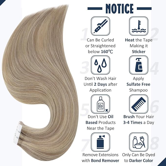 Full Shine Seamless Tape in Hair Extensions 12Inch Color 18 Ash Blonde Highlight 613 Blonde Double Side Invisible Tape in Extensions Short Straigh Real Human Hair 30 Gram Add Volume 20Pcs for Party