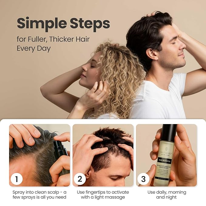 Vitasei Hair Booster 2 Fl Oz (3 Pack) – Hair Revitalizing Serum with Capilia Longa, Wild Olive Stem Cells & Arginine – Peptide-Enriched Hair Tonic Supports Thicker, Stronger Hair – For Women & Men