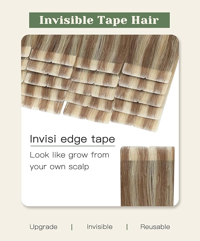 SURNEL Injected Tape in Hair Extensions 22Inch Golden Brown to Caramel Blonde Upgraded Seamless Remy Invisible Tape in Extensions Human 20 Pcs 50g(#102727,22)