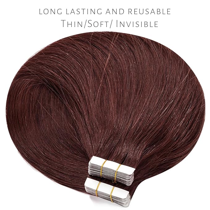 Lacer Tape in Hair Extensions Human Hair Wine Red 24 Inches 20pcs 50 Grams Per Pack Burgundy Straight Tape in Real Human Hair Extensions Hair Pieces
