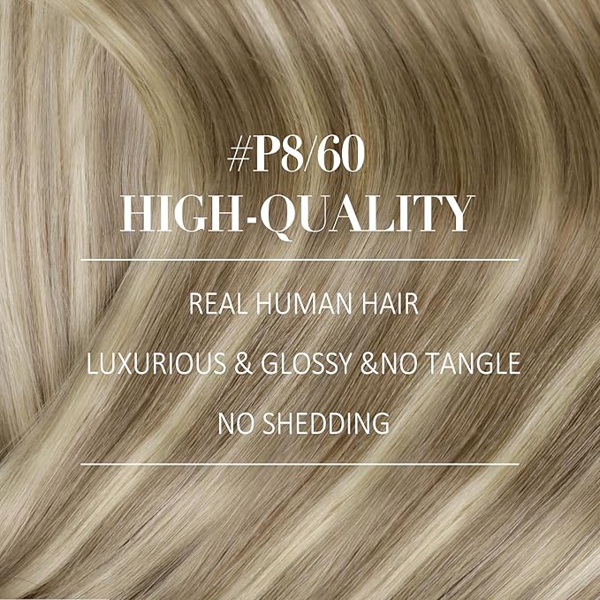 YoungSee Wire Hair Extensions Human Hair Highlight Hair Extensions Wire Light Brown Highlights Blonde Fish Line Hair Extension Real Human Hair for Women 16In 80G
