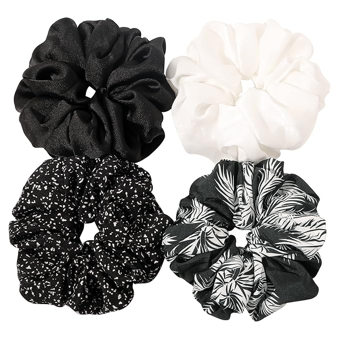 Scrunchies Hair Ties for Women - Big Silk Satin Scrunchie Exra Large Jumbo Gaint Oversized Pact of 4 Scrunchy for Curl Thick Hair Ligas Para el Cabello De Mujer Decoration Hair Accessories Gift