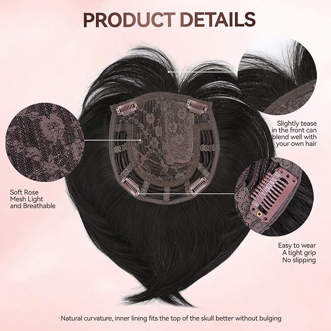 LEEONS Hair Toppers for Women with Bangs Short Bob Synthetic Pieces for Thinning Hair Side Part (Black)