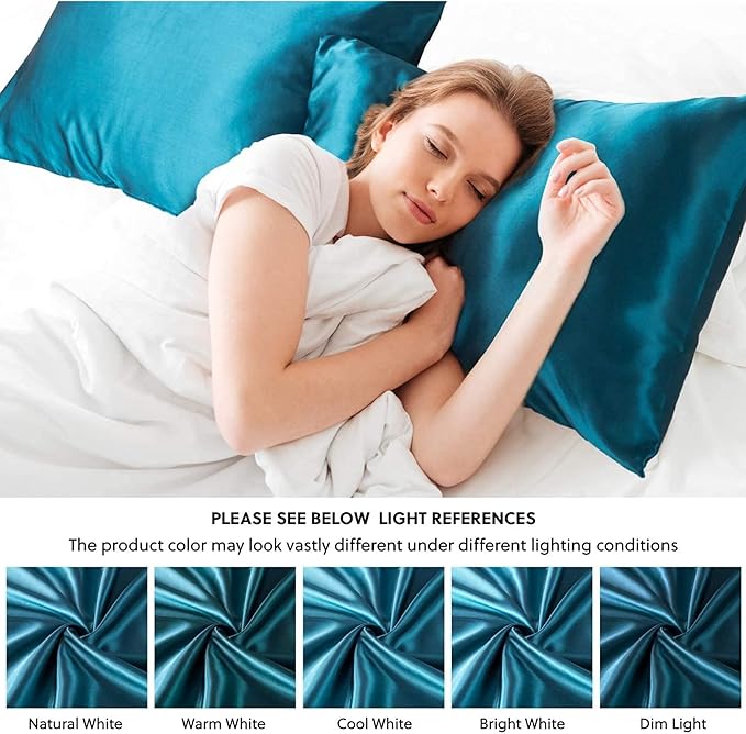 Pure Silk Pillowcase for Hair and Skin Made in USA, 22 Momme Real Silk Pillow Case with Zipper, 6A Grade, Organic, Cooling, Anti Acne, Anti Wrinkle, 1 Pc 20"x30" (Queen, Peacock Blue)