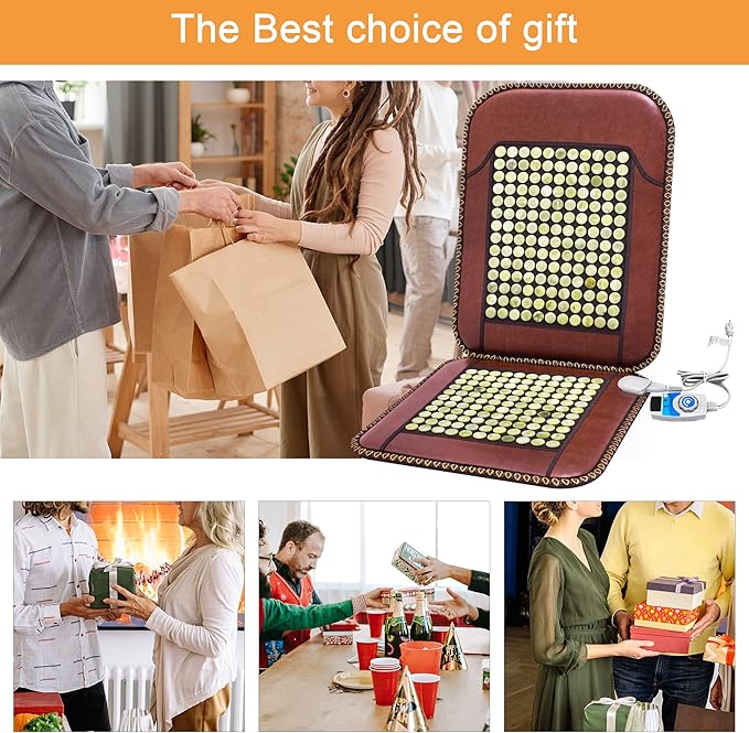 Infrared Heating Pad, Far Infrared Natural Jade Heating Pad, Auto Shut Off, Adjustable Temperature, Gifts for Women/Men/Dad/Mom (Brown, jadeseatback-u)