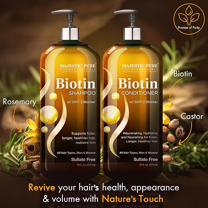 MAJESTIC PURE Biotin Shampoo and Conditioner Set with DHT Blocker Complex - Hydrating, Nourishing & Supporting Healthy Hair, Sulfate Free, for Men & Women - 16 fl oz each