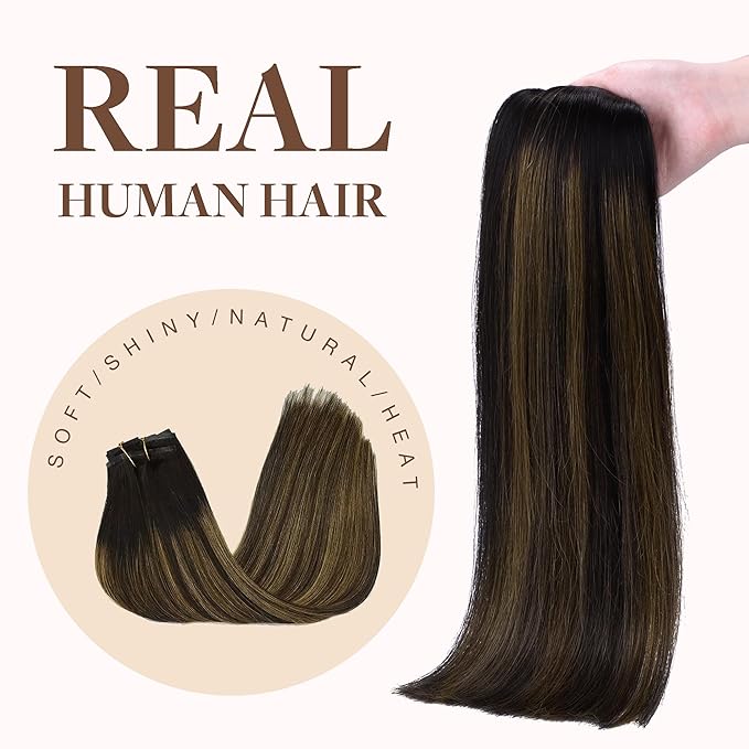 GOO GOO Clip in Hair Extensions Real Human Hair, Remy Human Hair Extensions Clip ins for Women, Natural Human Hair, 20inch 150g 7Pcs, 1B/6/1B Balayage Natural Black to Chestnut Brown