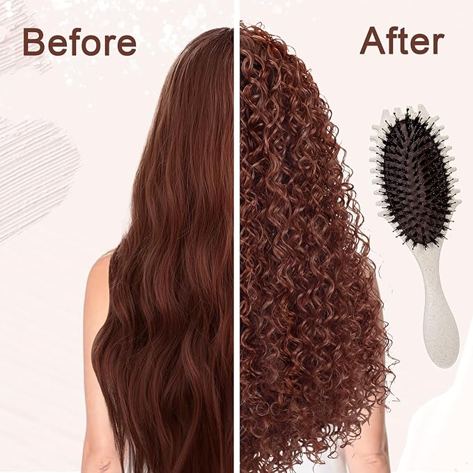 Curly Defining Brush, Curly Hair Styling Brushes Detangler Soft Bristle Hair Brush 1-Pack (Beige)