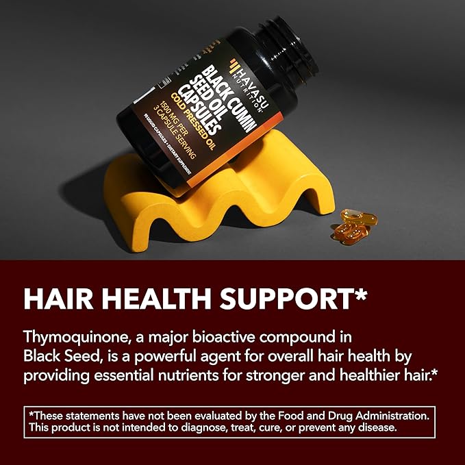 Cold Pressed Black Seed Oil Capsules - 1500mg Black Cumin Supplement for Immune Function, Digestive Support & Overall Health - Hair & Skin Superfood - Nigella Sativa - 1 Month Supply, Unflavored