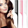 Leinuosen 3 Pack Rat Tail Combs Fine Tooth Parting Tip for Women Carbon Fiber Heat Resistant Anti Static Teasing for Back Combing Root Teasing Adding Volume Evening Styling(Black, Pink, White)