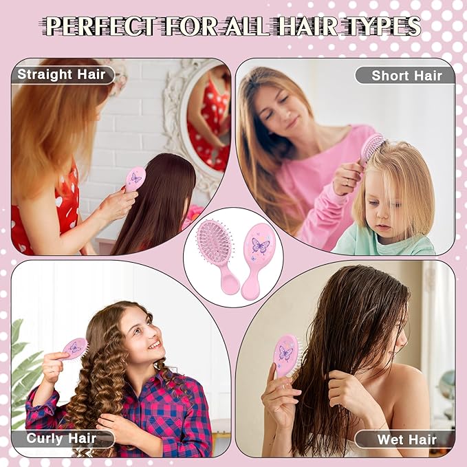 12 Pcs Butterfly Mini Detangler Brush, Mini Travel Hair Brush, Bristles Plastic Detangling Brush,No Tangle Soft Flexible Bristles for Straight, Curly, Thick Hair for Party Gift